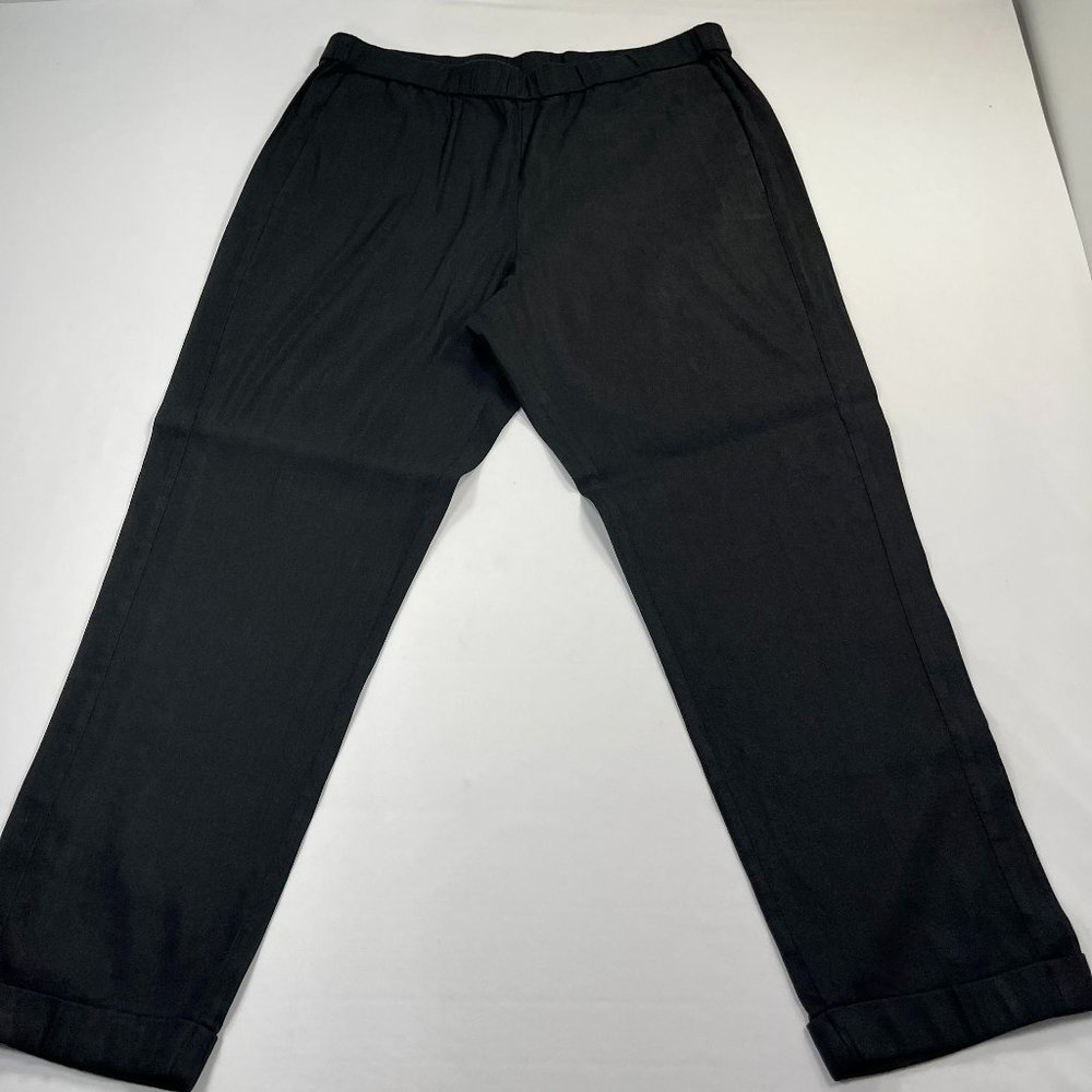 J. Jill, Linen Black Women's Pants, Elastic Waist, Size L, stretch pull on.